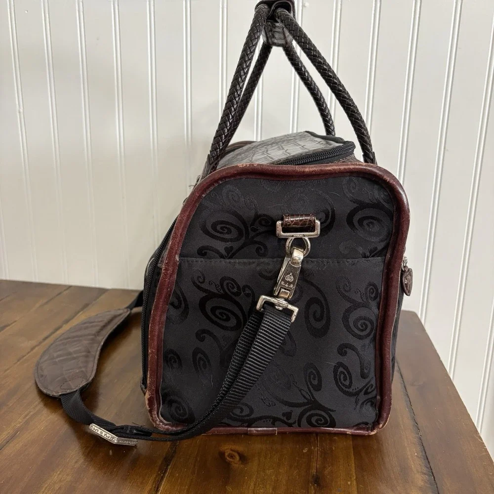 Brighton Lansky Black & Brown Croc Travel Duffel Weekender Bag Toiletry Makeup
